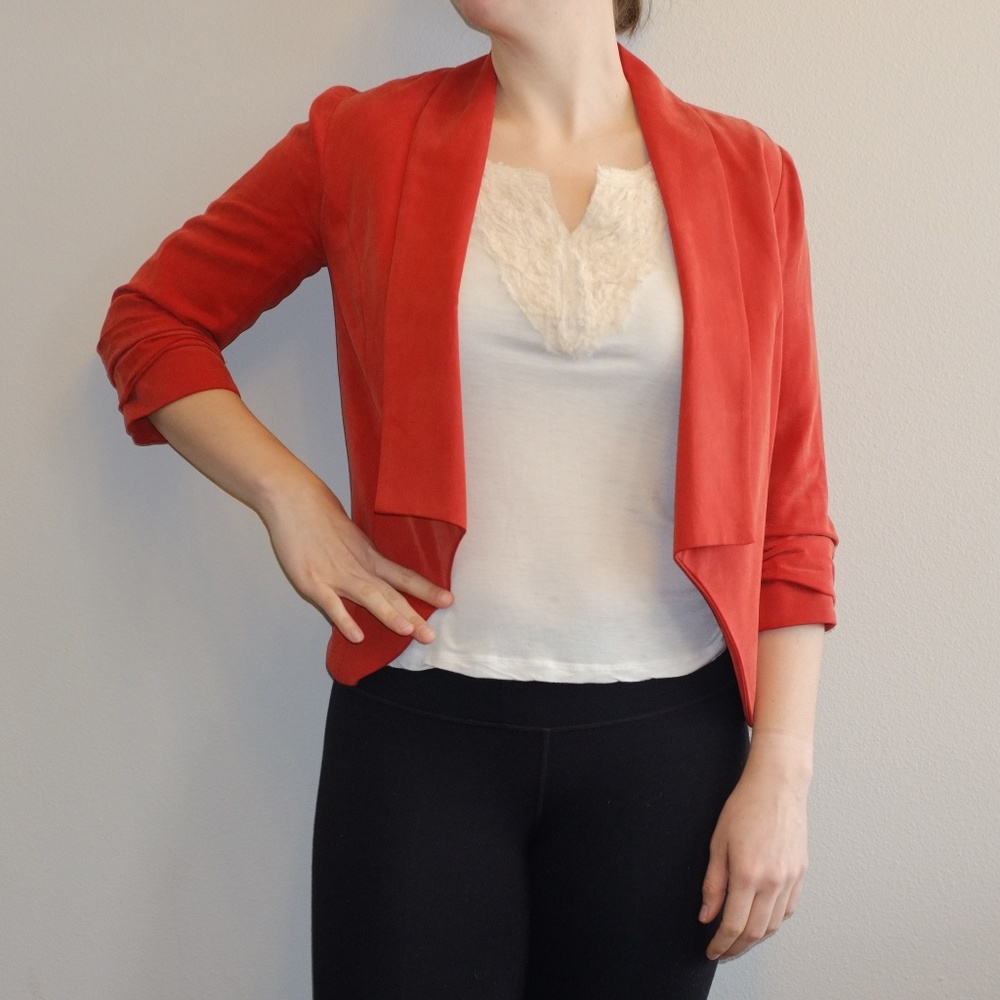 Open Front Red Orange Blazer